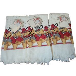 NWTs Vintage Kitchen Corner Dancing Bears 3 Kitchen Towel Set